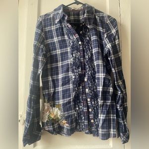 Johnny Was "3J Workshop" embroidered plaid flannel shirt